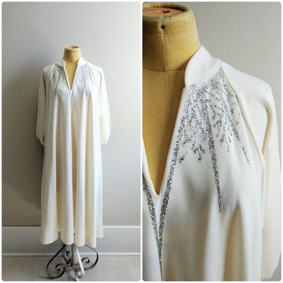 Large Vintage 1970s White Tent Dress Glitter Desig