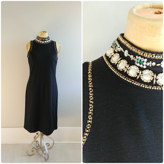 Large Vintage 1990s Black Rhinestone Gem Highneck