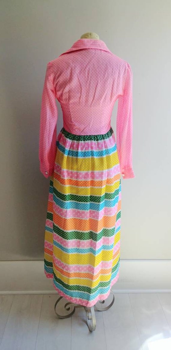 Small Vintage 1960s Dress Cotton Rainbow Polka Do… - image 4