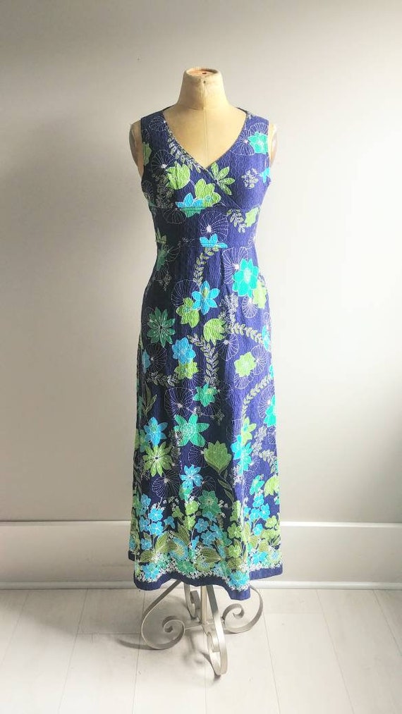 Small Vintage 1970s  Dress Womens Colorful Blue F… - image 2