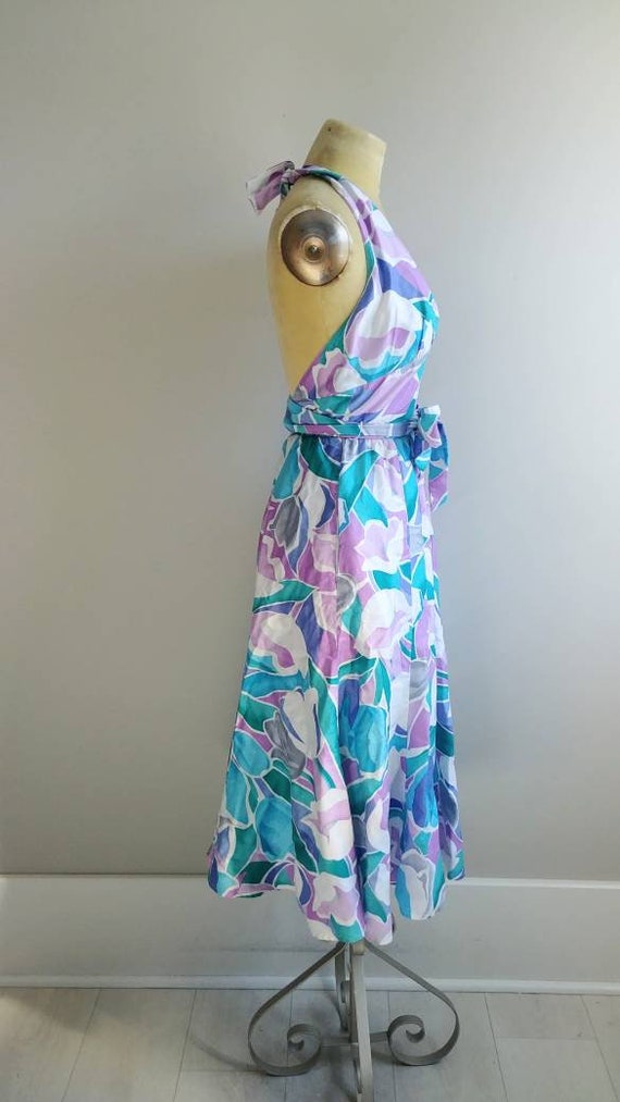 Small Vintage 1980s Tropical Print Cotton Wrap Ha… - image 3