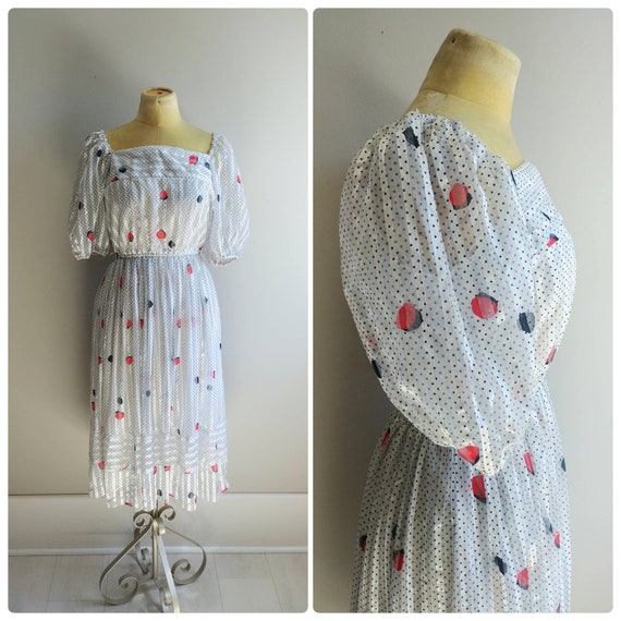 M/L Vintage Womens Dress 1970s Ruffle Summer Midi… - image 1