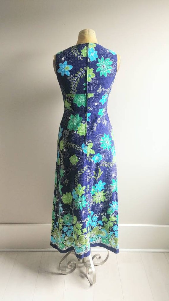 Small Vintage 1970s  Dress Womens Colorful Blue F… - image 4