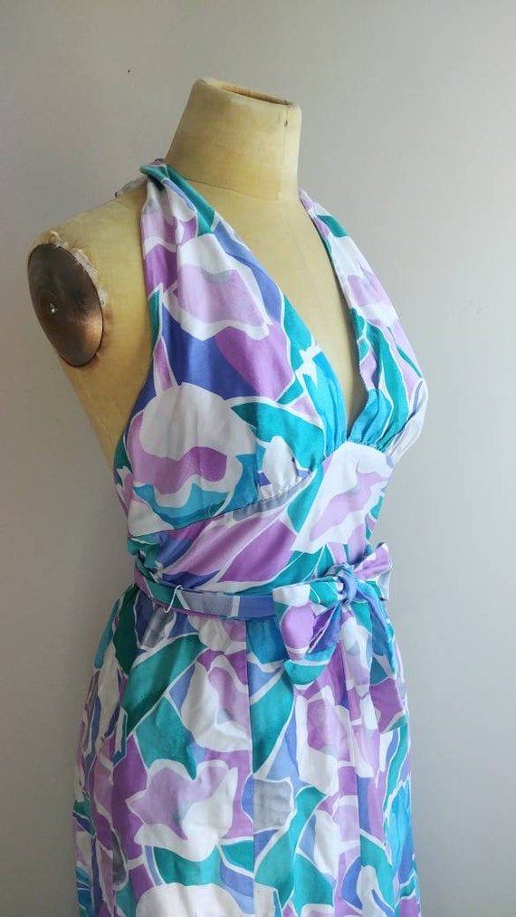 Small Vintage 1980s Tropical Print Cotton Wrap Ha… - image 7