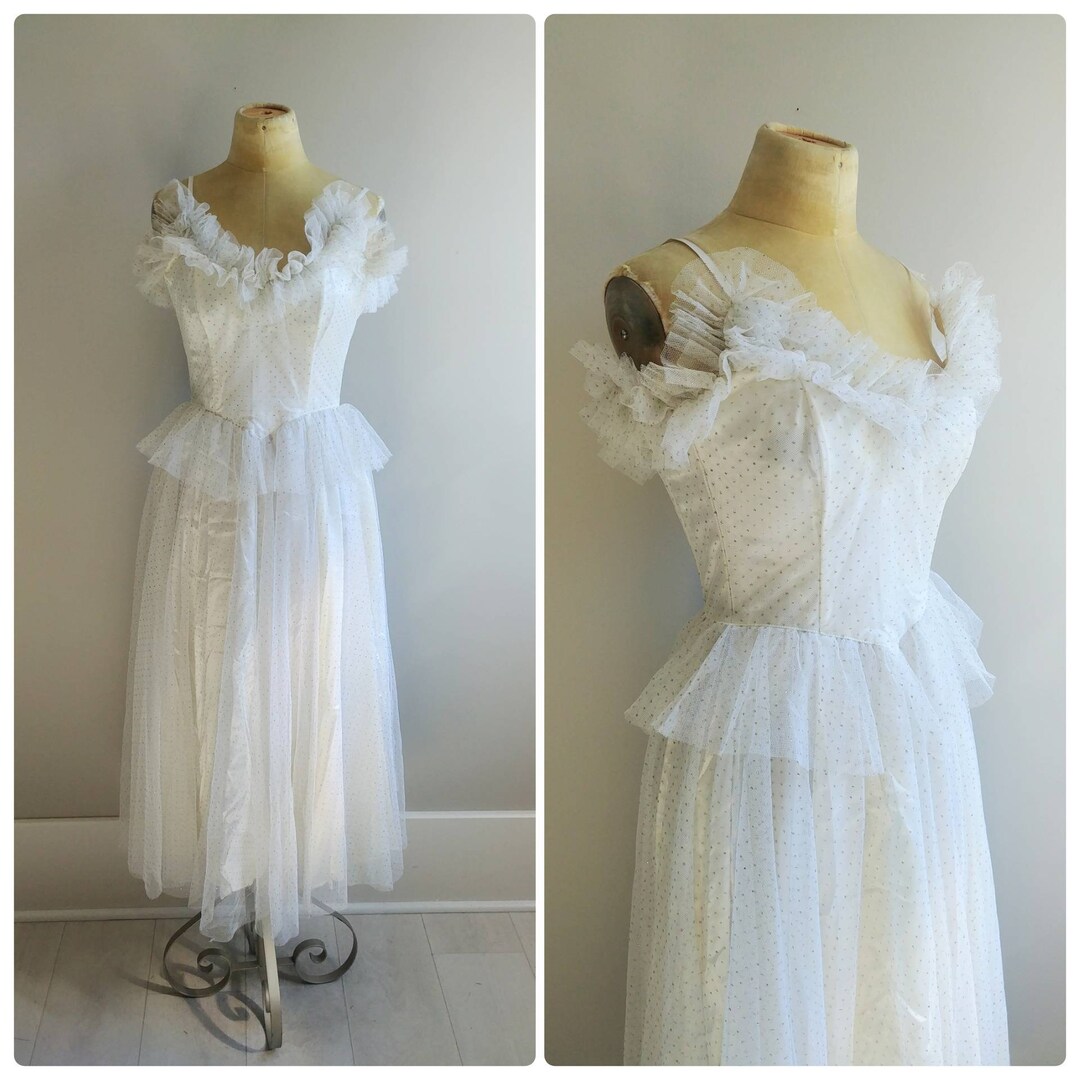 Round-Neck White Tulle Short Retro Prom Dresses, Retro Wedding Dresses       fg5628 main image 0