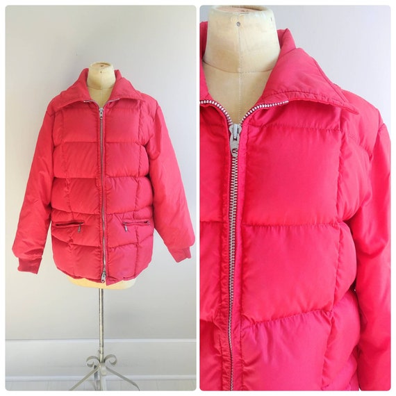 Large Vintage 1970s Red Puffer Coat Winter Puff Jacke… - Gem