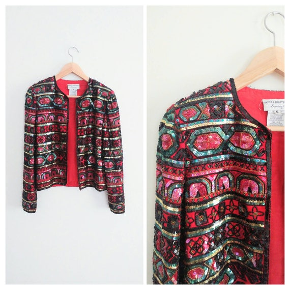 Vintage 1980s 80s Sequin Glitter Party Jacket Bead