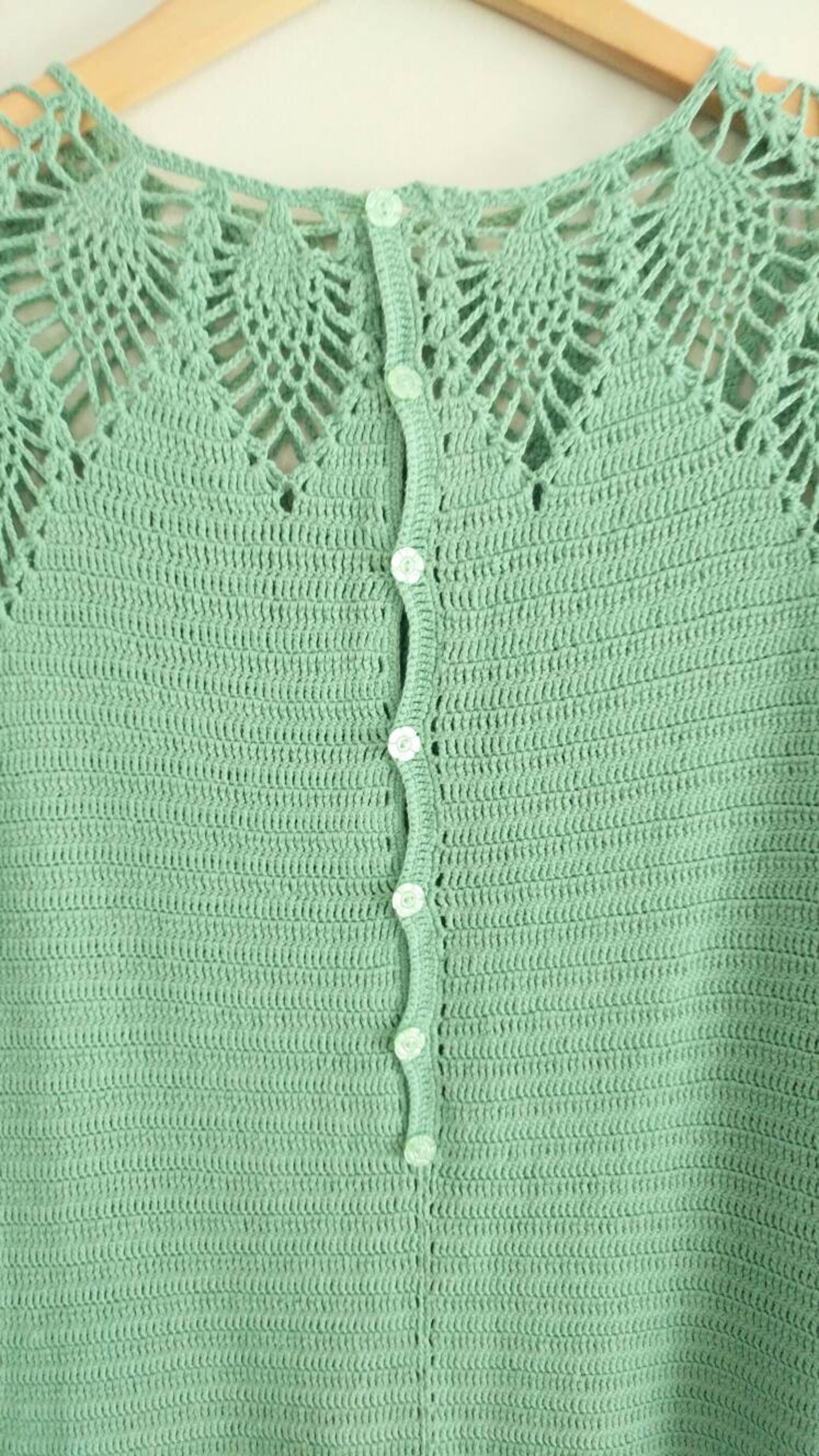 VintageMint Green Crochet Knit Dress Flower Buttons Boho Etsy