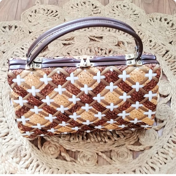 Large Vintage 1950s Wicker Picnic Purse Handbag St