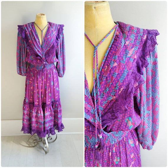Medium Vintage Diane Freis Dress Mixed Pattern Ruf