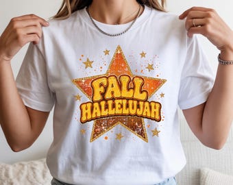 Fall Hallelujah Shirt, Retro Autumn Star T-Shirt Vintage, Boho Fall Tee