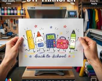 Back to School Supplies DTF Transfer, Crayon Doodle Ready to Press, First Day Iron On