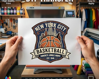 Vintage New York Basketball DTF Transfer, Concrete Jungle Hoops Ready to Press, Retro Sports Iron On