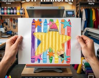 Preppy Pencil Star Crayons DTF Transfer, Back to School Ready to Press, Teacher Iron On