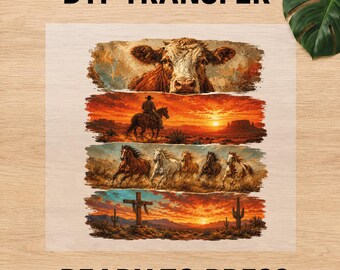 Western Cowgirl DTF Transfer, Rustic Ranch Cattle Horse Desert Iron On Transfer