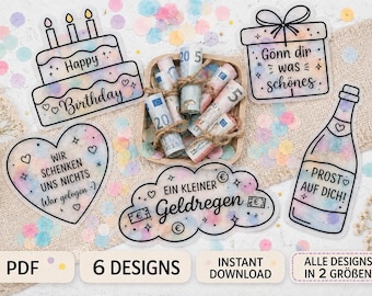 Schüttelkarte Geldgeschenk Geburtstag – Verpackung für Geld & Konfetti – Wunscherfüller – Bastelvorlage PDF Druckvorlage Geschenk DIY