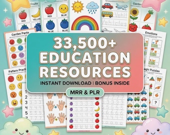 Paquete de recursos educativos para preescolar: más de 33.500 actividades, juegos y hojas de trabajo (descarga digital).