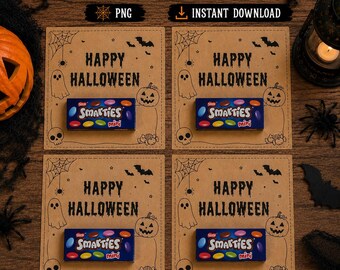 Halloween Tischdeko & Mitgebsel | Smarties Karte | Instant Download | Halloween Printable | Kindergeburtstag | Kita | Schule | Gastgeschenk