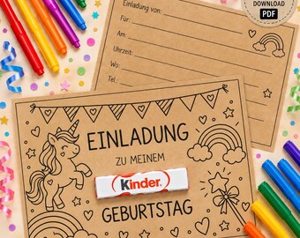 Einhorn Einladung Kindergeburtstag met kinderschoenen | Geburtstagseinladung Mädchen | Einhorn-feest | PDF Sofort-download | Doe-het-zelf