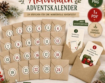 Aktivitäten Adventskalender zum Ausdrucken | 24 Weihnachtskarten für Familien | DIY Printable Adventskalender | Kuvert Vorlage