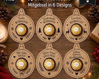 Weihnachten Mitgebsel zum Ausdrucken | Ferrero Rocher Kugelhalter | 6 Weihnachtsdesigns | PNG | DIY Weihnachtsgeschenk