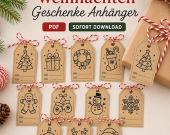 Weihnachten Geschenkanhänger PDF zum Ausdrucken | Geschenk Anhänger Weihnachten | Printable Gift Tags Deutsch | Sofort Download