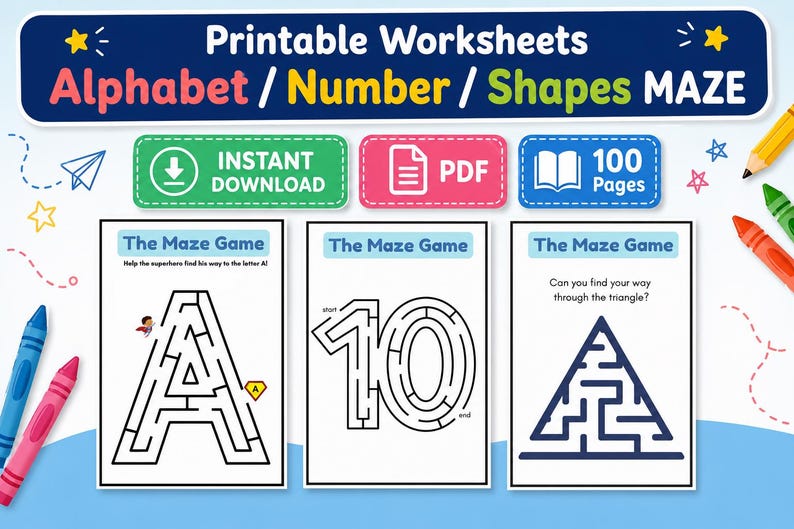 Printable Alphabet, Number and Shapes Worksheets Bundle | 110 Pages ...
