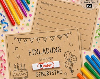 Einladung Kindergeburtstag | kreative Kinder Geburtstagseinladung | digitale Einladung | Einladungskarten Party | PDF Druckvorlage