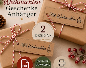 Weihnachtsgeschenke Anhänger | 2 Designs | Geschenkanhänger Weihnachten | Kraftpapier Printable | Instant Download | DIY Geschenkverpackung