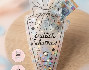 Geldgeschenk Schüttelkarte zum Schulstart | Schüttelkarte | Schulstart | Schulanfang | Bastelvorlage zum Download | Einladungskarte