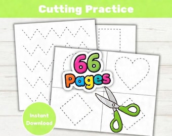 Preschool Scissor Skills Worksheets | 66 Pages Cutting Practice (Digital Download)