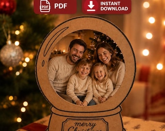 DIY Christmas Picture Frame Printable, Christmas Gift Photo Frame PDF, Snow Globe Photo Frame, Instant Download, Christmas Craft
