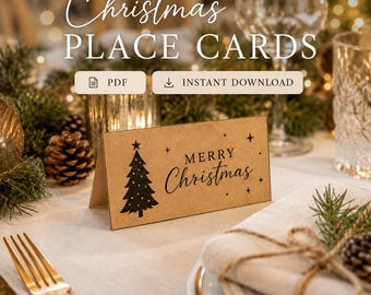 Christmas Place Cards Printable | Merry Christmas Table Cards | Kraft Paper Place Cards | PDF Instant Download | Christmas Table Decor