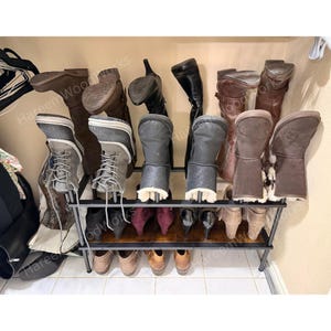 2 Tier Shoe Racks Organizer Holds 10 Boot Pairs, Metal Shoe Storage, Entry Way Shoe Shelf, Boot Storage, Wood Shoe Rack, Shoe Display