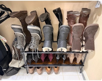 2 Tier Shoe Racks Organizer Holds 10 Boot Pairs, Metal Shoe Storage, Entry Way Shoe Shelf, Boot Storage, Wood Shoe Rack, Shoe Display