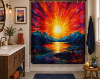 Zasłona prysznicowa Sunburst Mountain Sunset | Mosaic Sunrise Lake