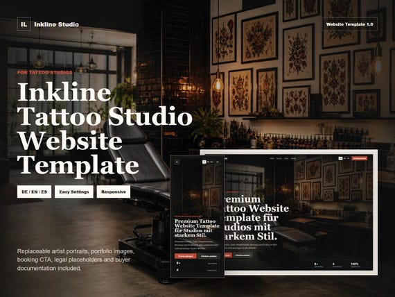 Tattoo Studio Website Template, Mehrsprachige HTML Vorlage, Tattoo Artist Portfolio, Responsive Website