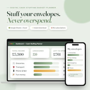 Cash Stuffing Tracker, Envelope Budget Planner — Google Sheets & Excel, Biweekly Paycheck Budget