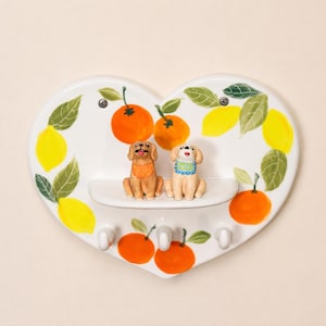 Llavero de cerámica personalizado con forma de corazón de cítricos para mascotas, estante de pared para llaves, estante personalizado con retrato de gato y perro, decoración de entrada, regalo para amantes de las mascotas.