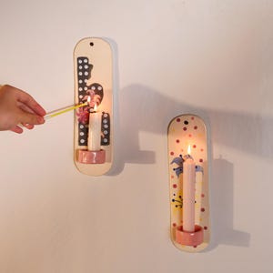 Custom Floral Wall Candle Holder Ceramic Taper Candle Sconce Pink Lily Polka Dot Pottery Collection Boho Coquette Wall Decor Gift