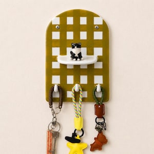 Custom Mustard Checkerboard Pet Ceramic Key Holder Wall Hook Stripes 3D Tuxedo Cat Countryside Elegant Leash Hanger Entryway Organizer Gift