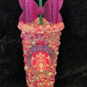 Bling Shell Starbucks Venti cold cup with bow topper