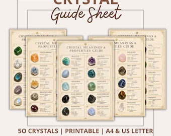 Guida al significato dei cristalli (PDF stampabile), tabella con 50 proprietà dei cristalli, foglio di riferimento sui cristalli curativi, guida all'identificazione dei cristalli