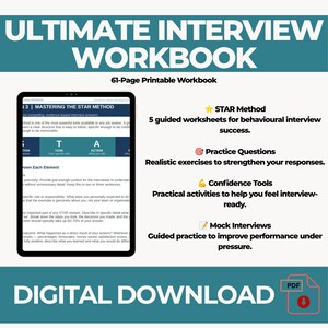 Cahier d'exercices pour l'entretien | Cahier de préparation à l'entretien d'embauche | Guide d'entretien de la méthode STAR | d'entretiens | Téléchargement imprimable