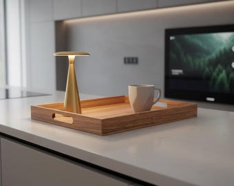 Vassoio da portata in legno di acacia con manici, vassoio per la colazione a letto, vassoio per tavolino da caffè/pouf, piatto da portata per alimenti, decorazione rustica