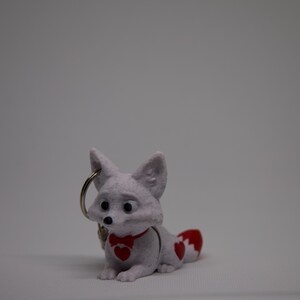 Fox Keychain with Red Bowtie and Heart Patches – Posed Fidget Accessory