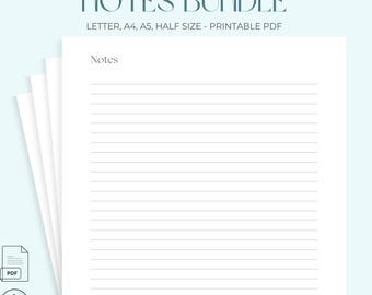 Minimalistisches Notizpaket zum Ausdrucken, einfache Notizblockseiten (PDF), liniertes Papier mit klarem, ästhetischem Design, funktionaler Journal-Einsatz mit Raster, 12 Versionen