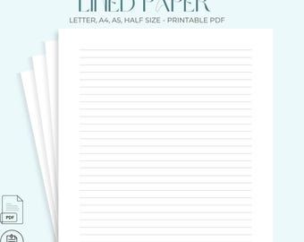 Minimalist Lined Paper Printable, Simple Note Taking PDF, Clean Aesthetic Notebook Pages, Standard Margin & Full Width Layouts, 2 Versions