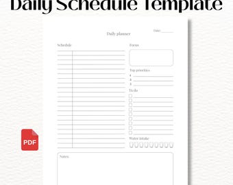 デイリープランナー印刷可能、デイリースケジュールテンプレートPDF、ミニマリストToDoリスト、生産性オーガナイザー、USレター＆A4ダウンロード、タイムブロッキング