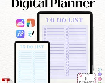 デジタルToDoリストテンプレート、印刷可能なタスクチェックリスト、Goodnotes、Notability対応デイリープランナー、ミニマルなタスクオーガナイザー、パステルカラー5色
